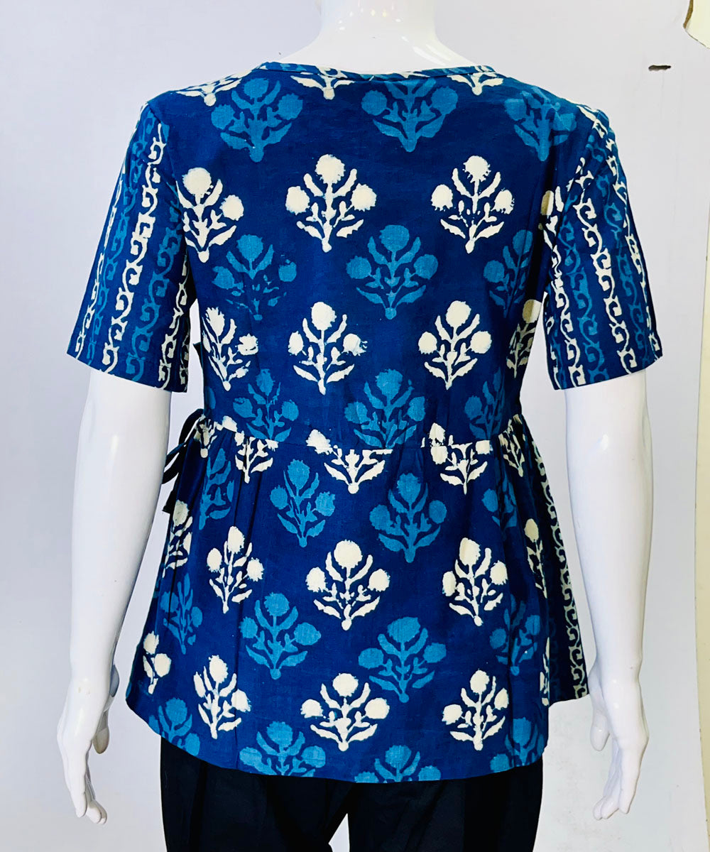 Indigo dyed cotton handblock printed top