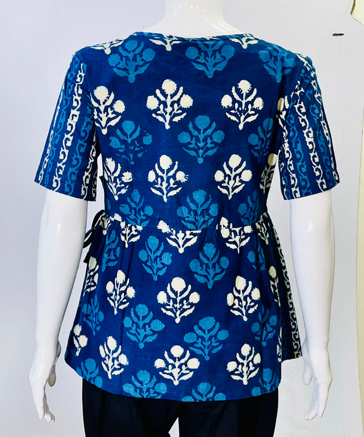 Indigo dyed cotton handblock printed top