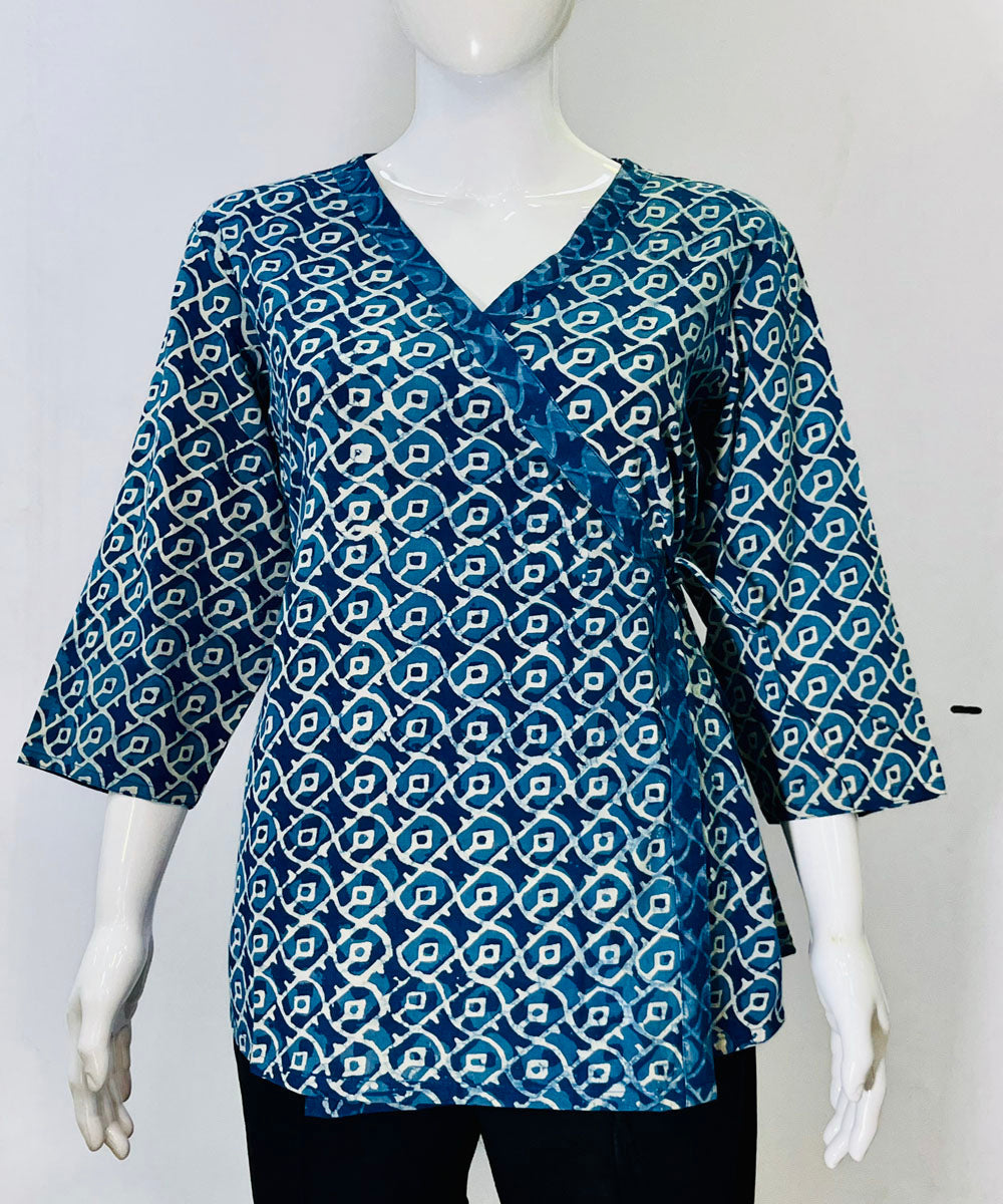 Indigo dyed printed handblock cotton top