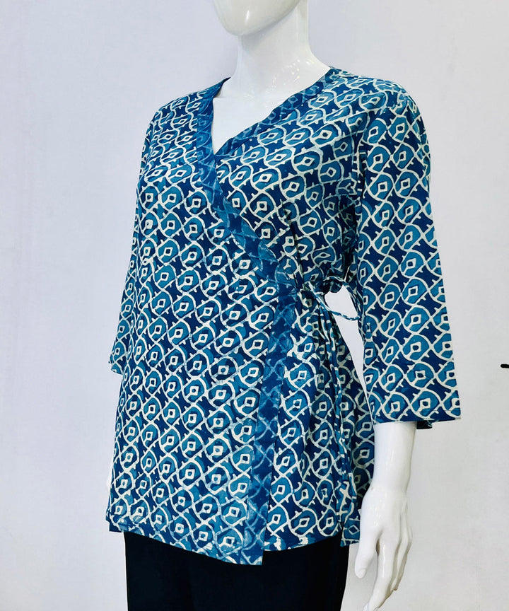 Indigo dyed printed handblock cotton top