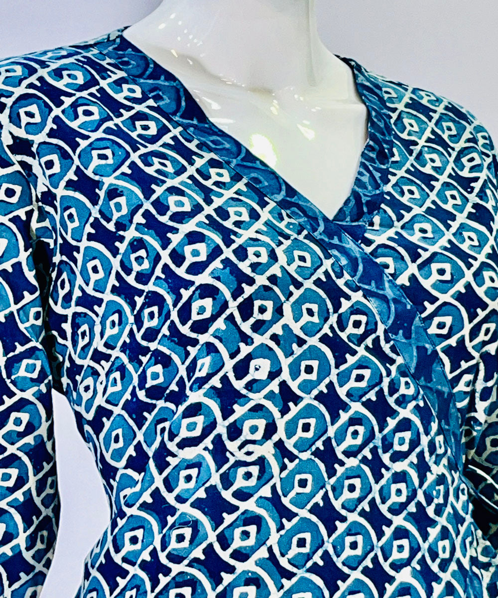 Indigo dyed printed handblock cotton top