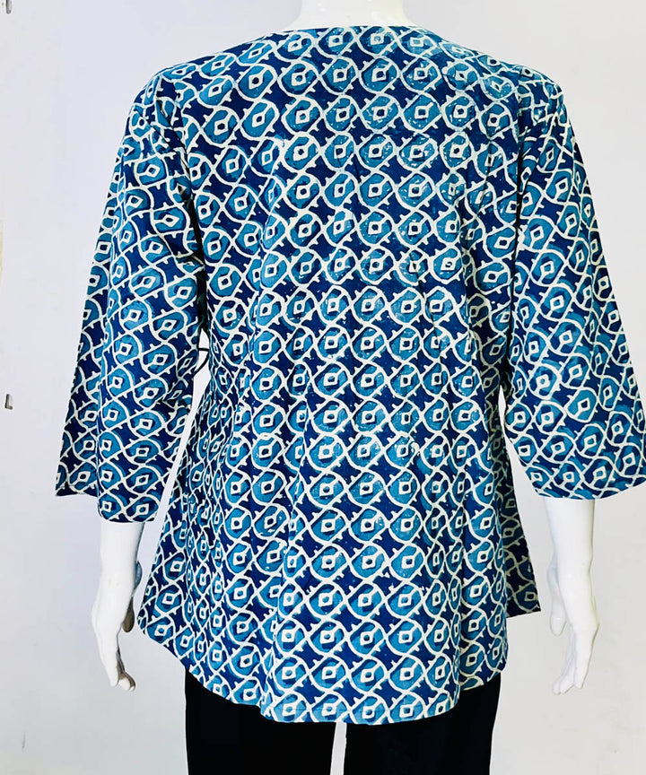Indigo dyed printed handblock cotton top
