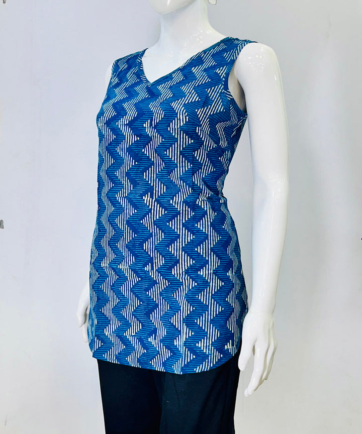 Black kalamkari handblock printed cotton top