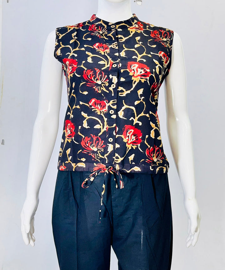 Indigo natural dyed handblock cotton printed top