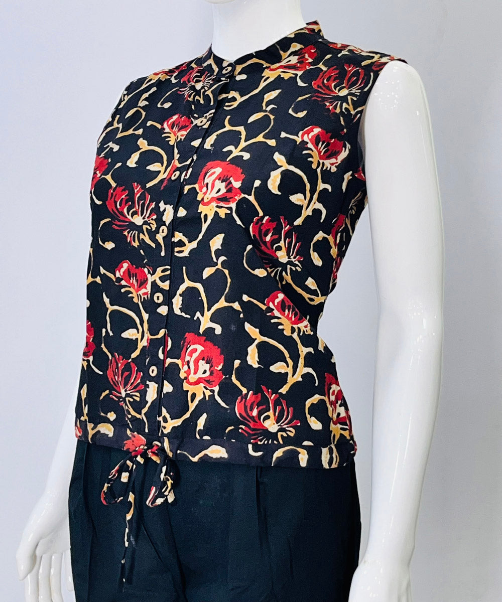 Indigo natural dyed handblock cotton printed top