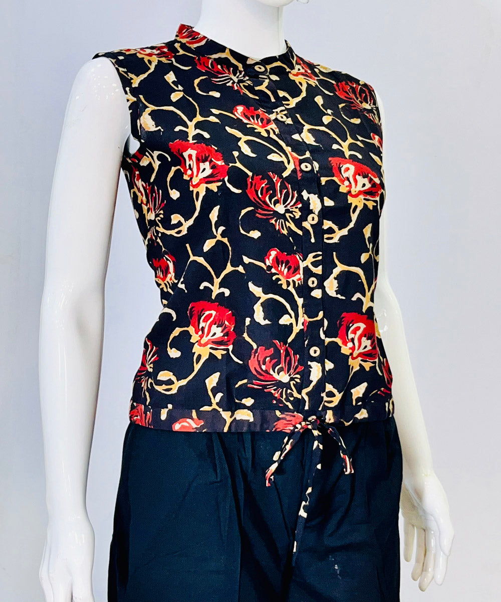Indigo natural dyed handblock cotton printed top