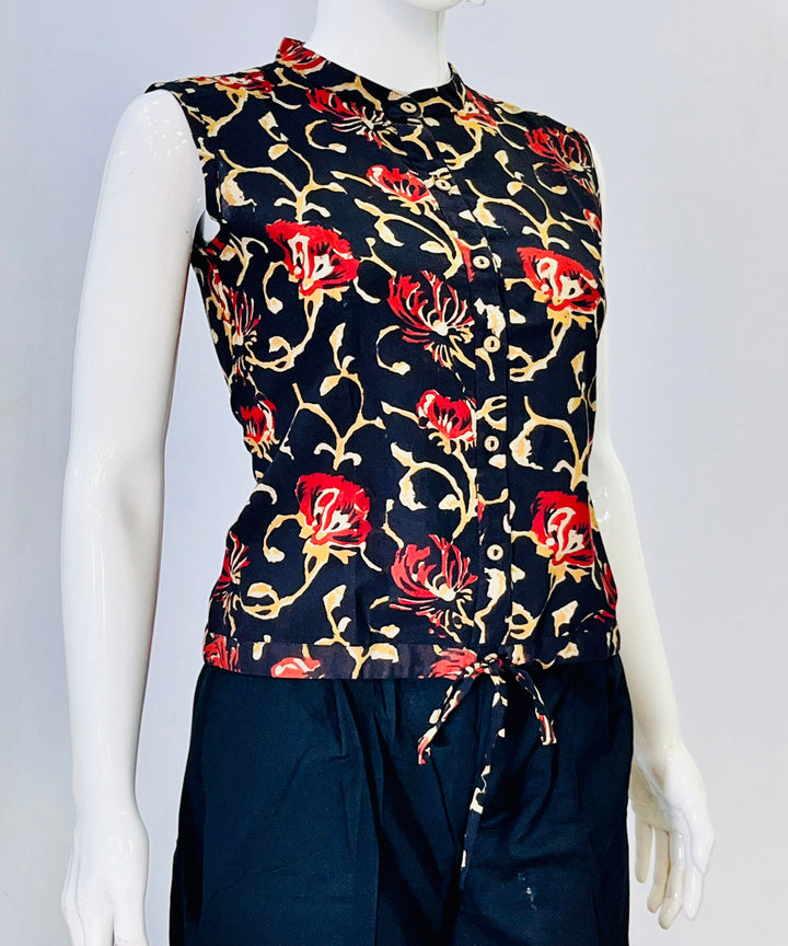 Indigo natural dyed handblock cotton printed top