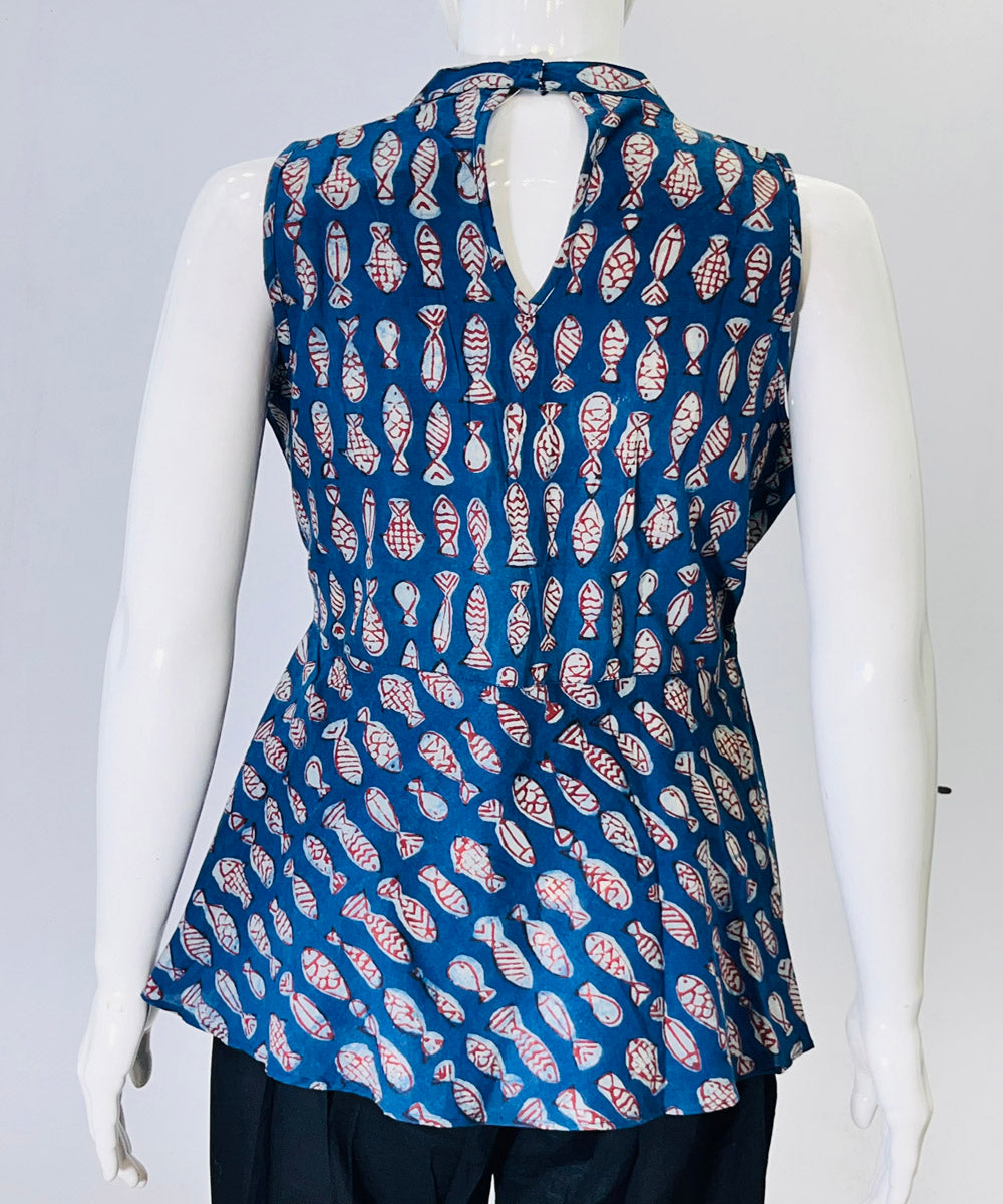 Indigo dyed handblock printed cotton top