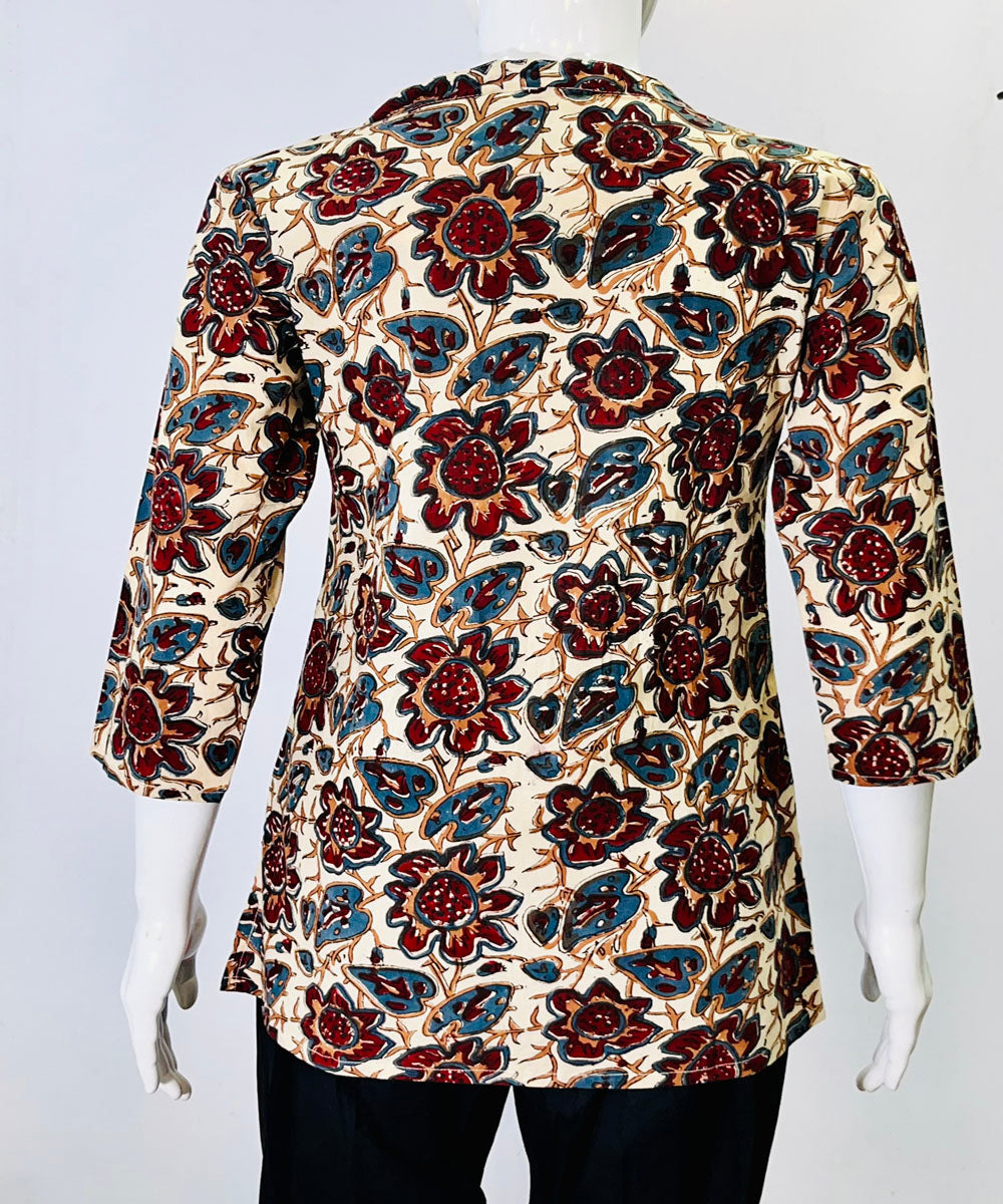 Beige red kalamkari handblock printed cotton top