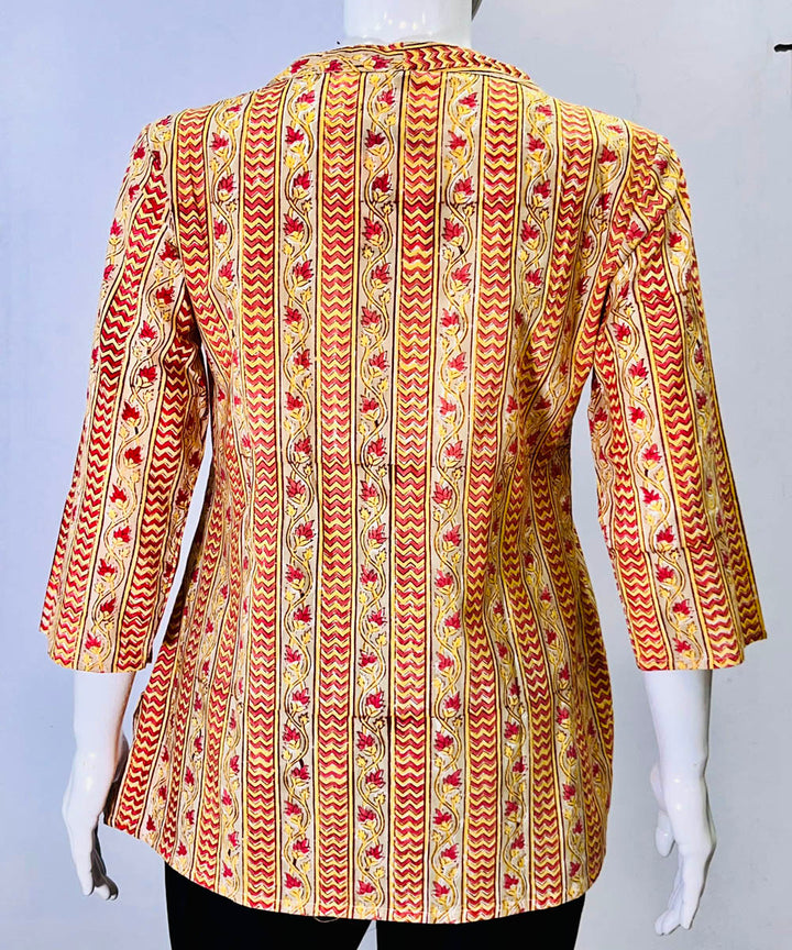 Yellow red kalamkari handblock printed cotton top