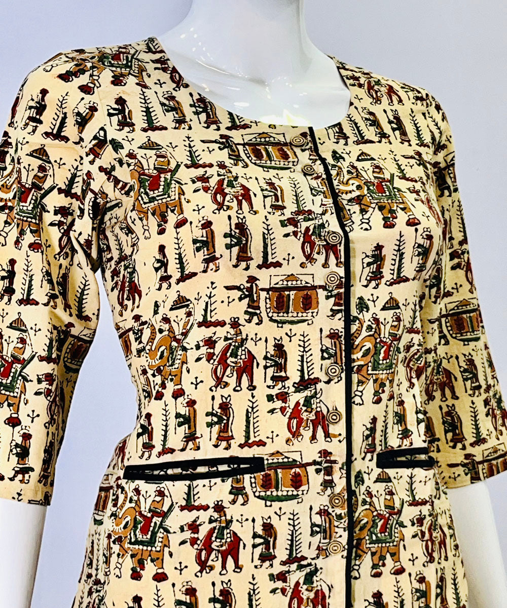 Beige green kalamkari handblock printed cotton top