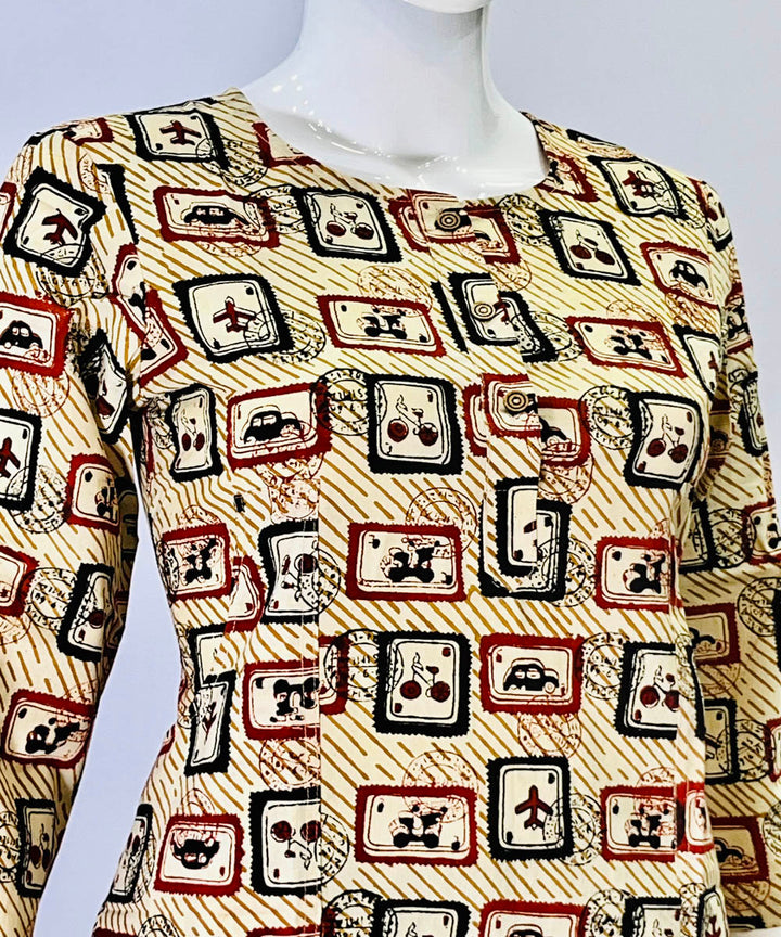 Beige handblock printed cotton top