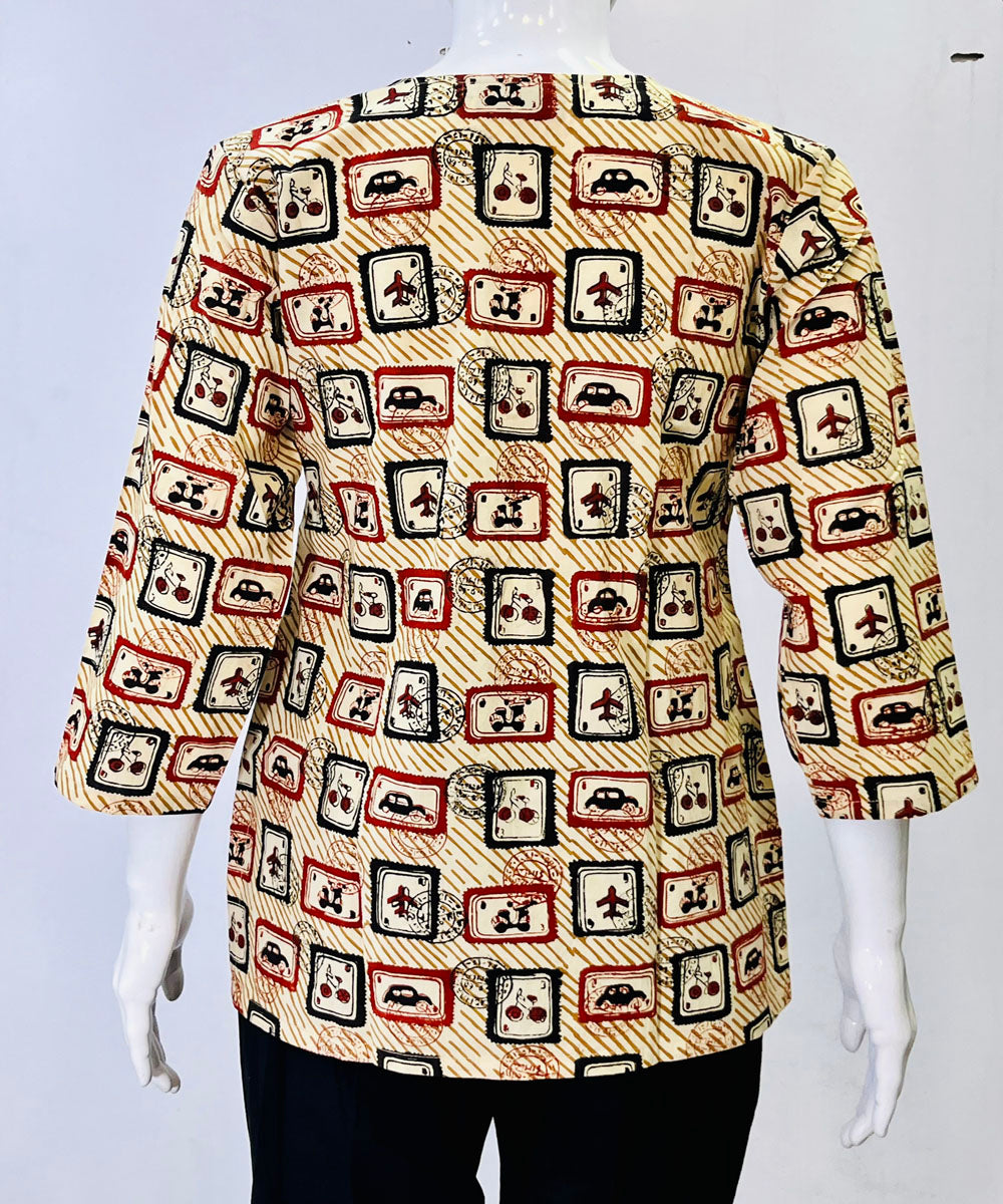 Beige handblock printed cotton top