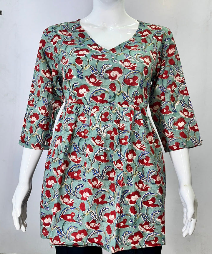 Sea green handblock printed cotton top