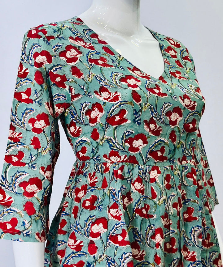 Sea green handblock printed cotton top