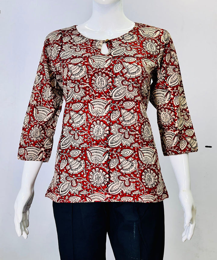 Maroon beige kalamkari handblock printed cotton top