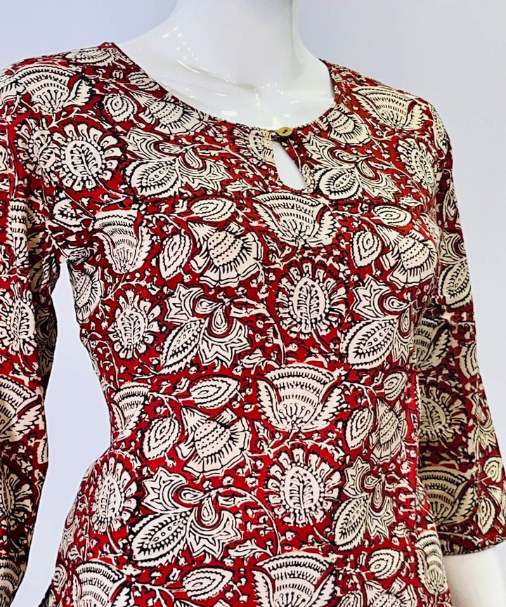 Maroon beige kalamkari handblock printed cotton top