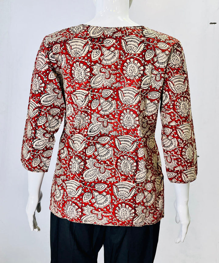 Maroon beige kalamkari handblock printed cotton top