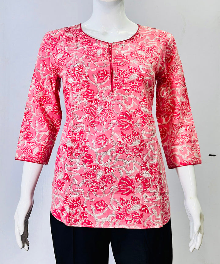 Pink handblock cotton printed top