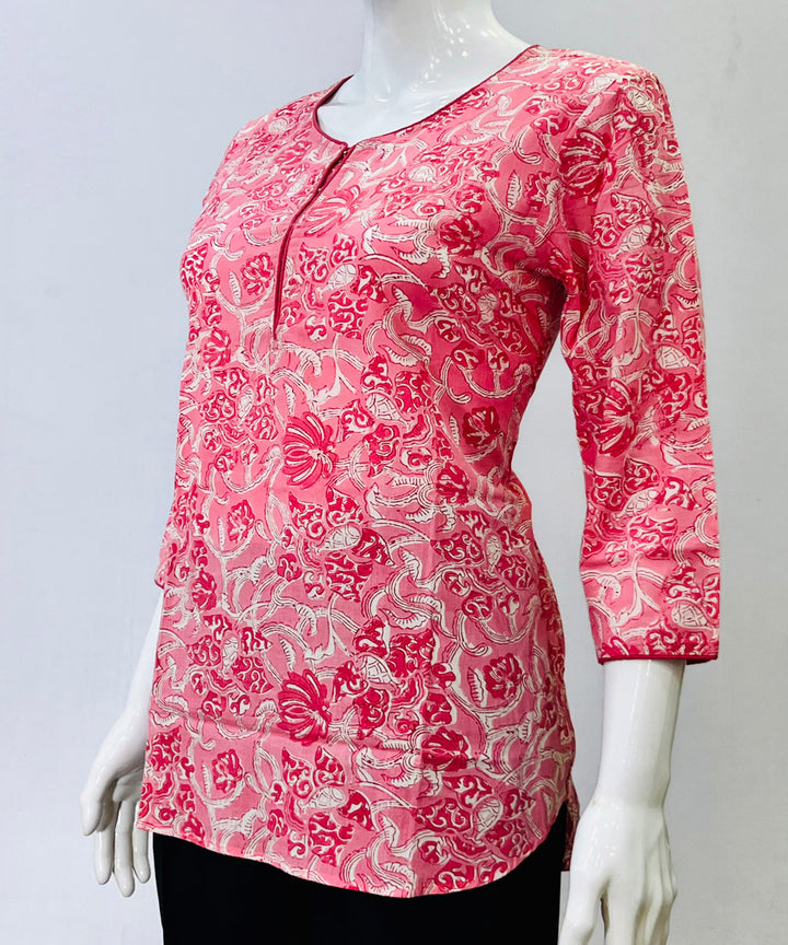 Pink handblock cotton printed top