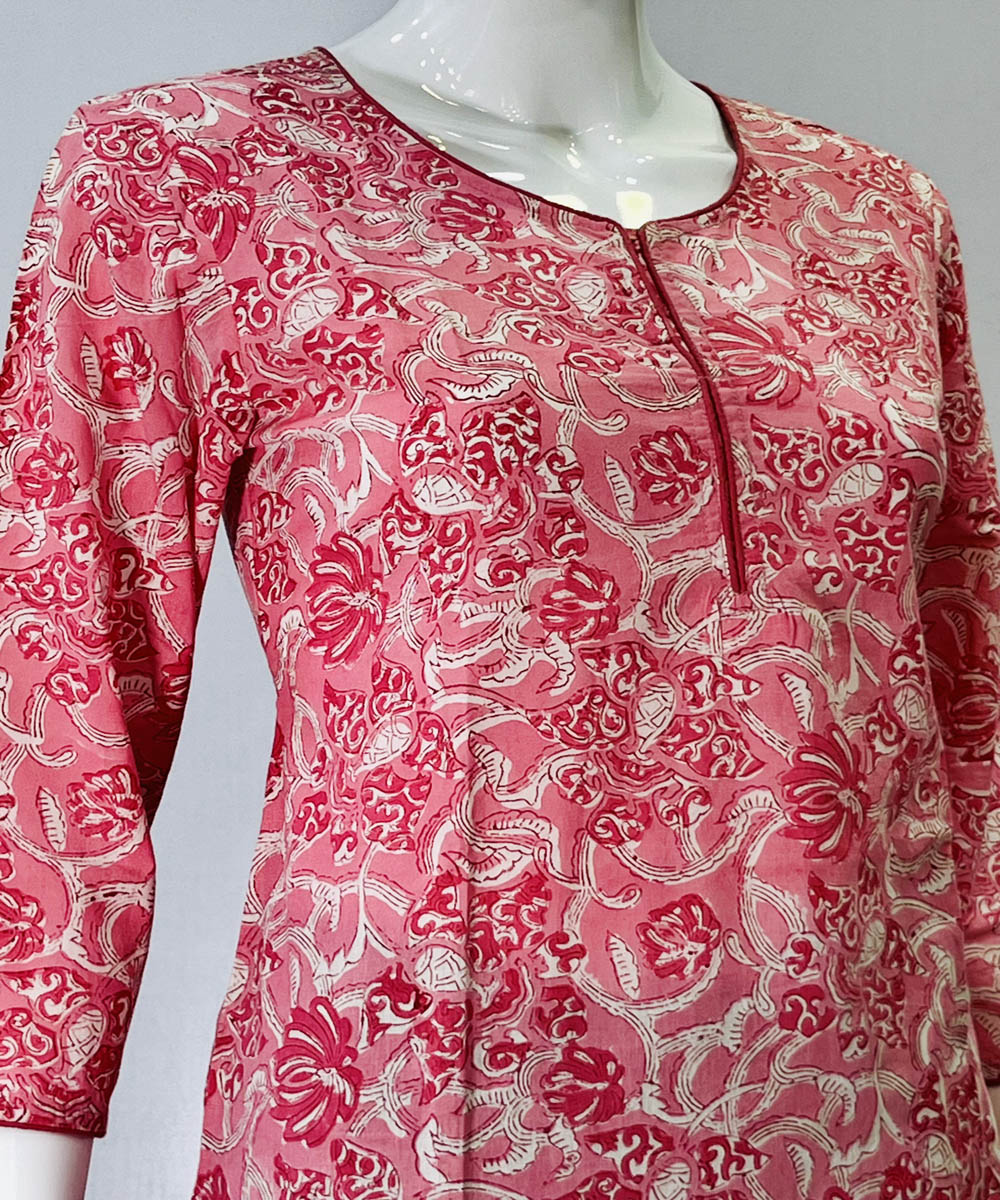 Pink handblock cotton printed top
