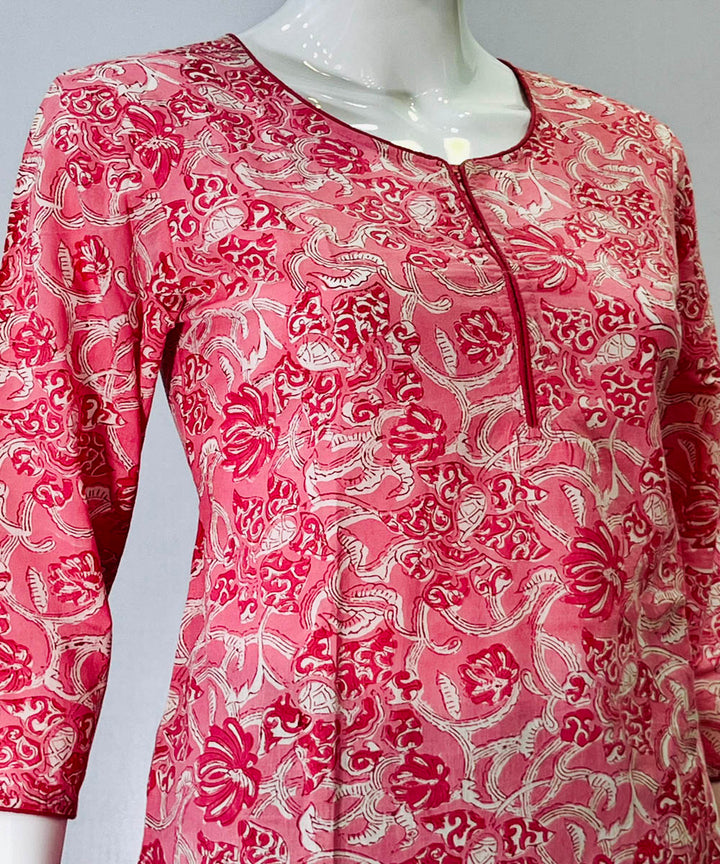 Pink handblock cotton printed top