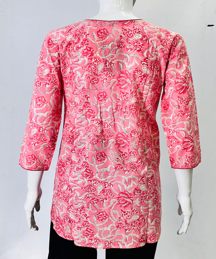 Pink handblock cotton printed top
