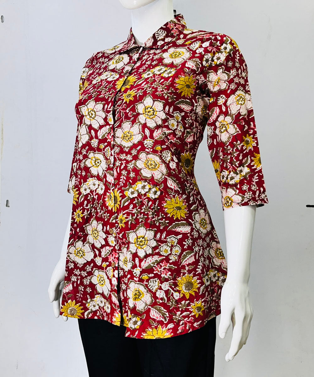 Multicolor handblock cotton printed top