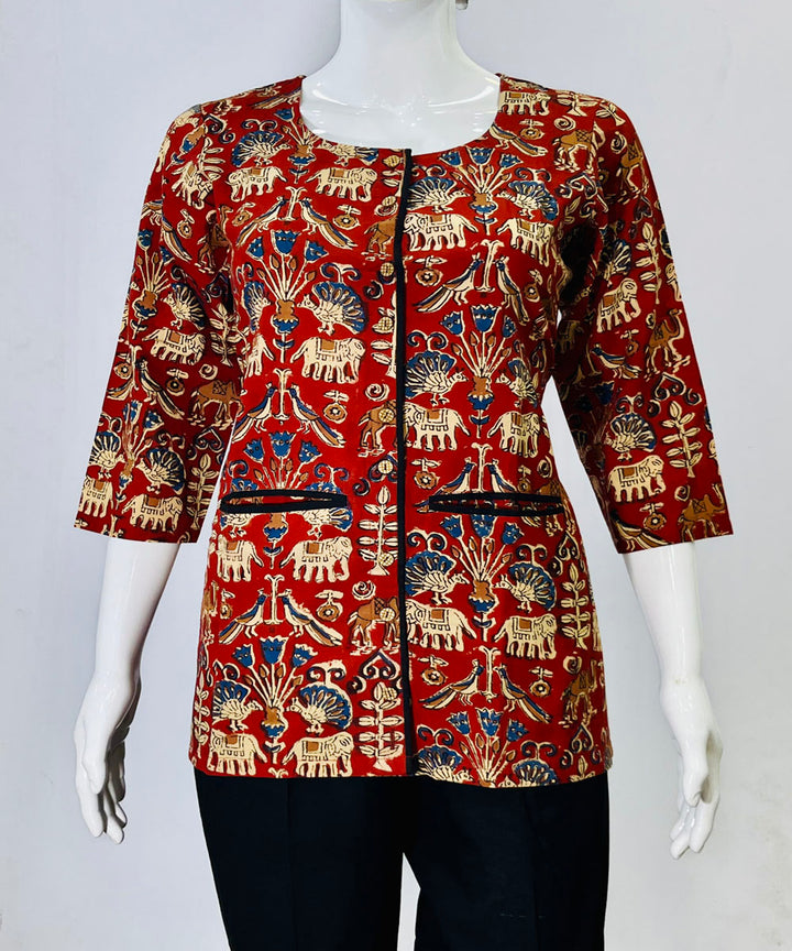 Maroon kalamkari handblock printed cotton top