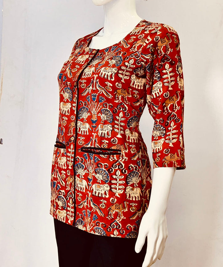 Maroon kalamkari handblock printed cotton top