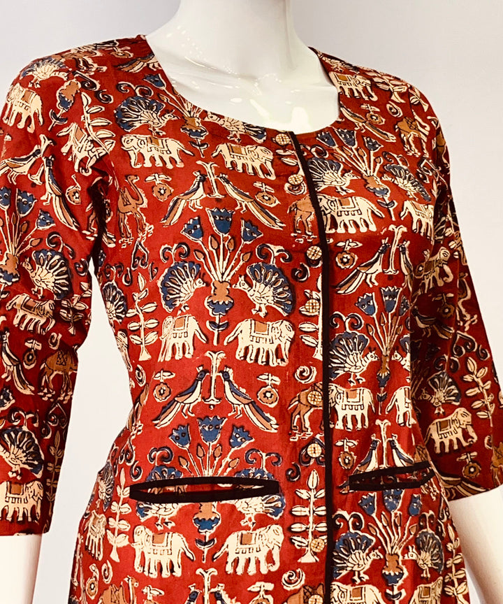 Maroon kalamkari handblock printed cotton top