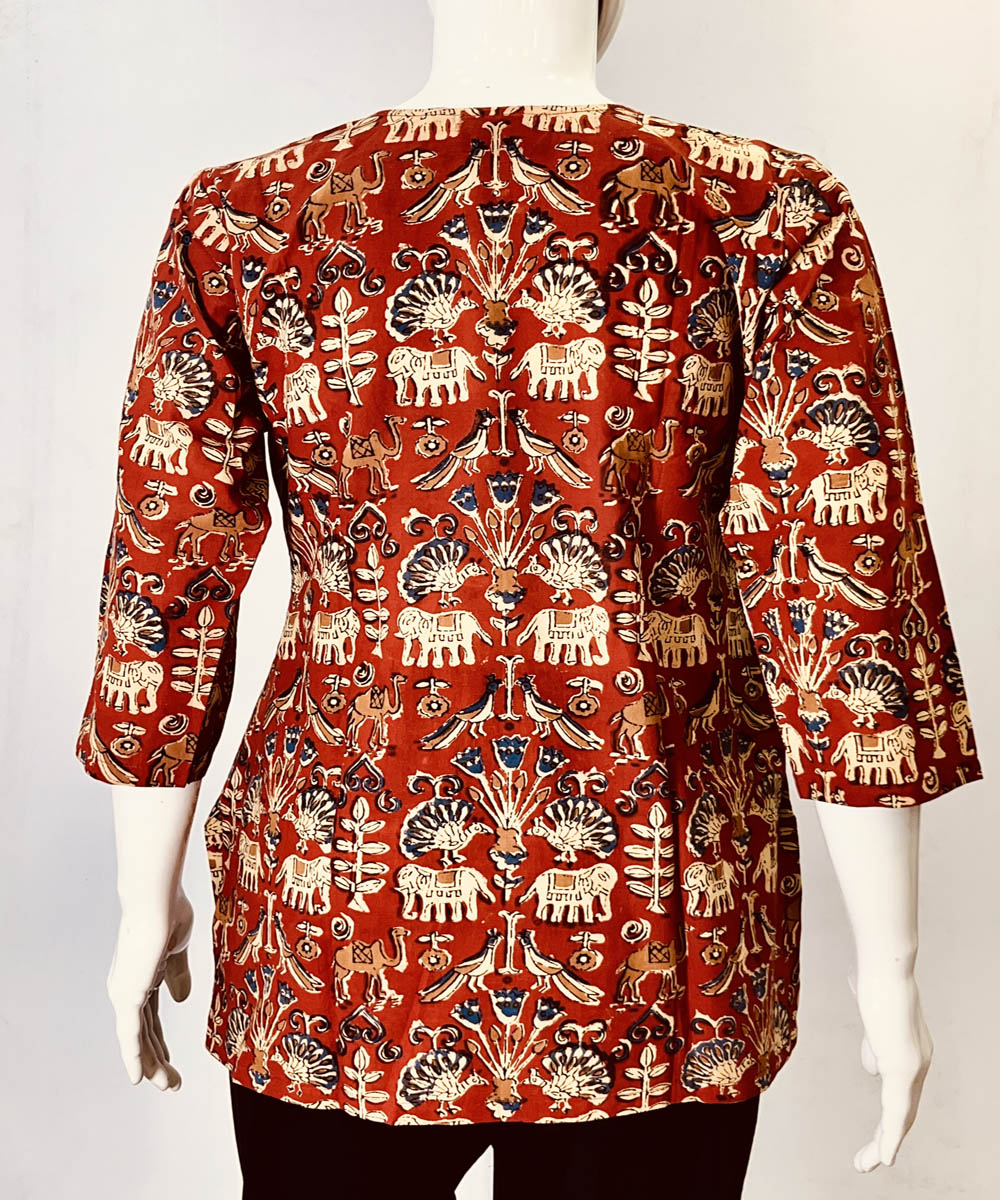 Maroon kalamkari handblock printed cotton top