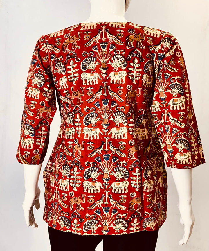 Maroon kalamkari handblock printed cotton top