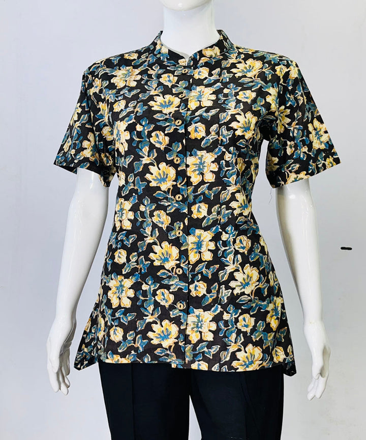 Blue beige kalamkari handblock printed cotton top