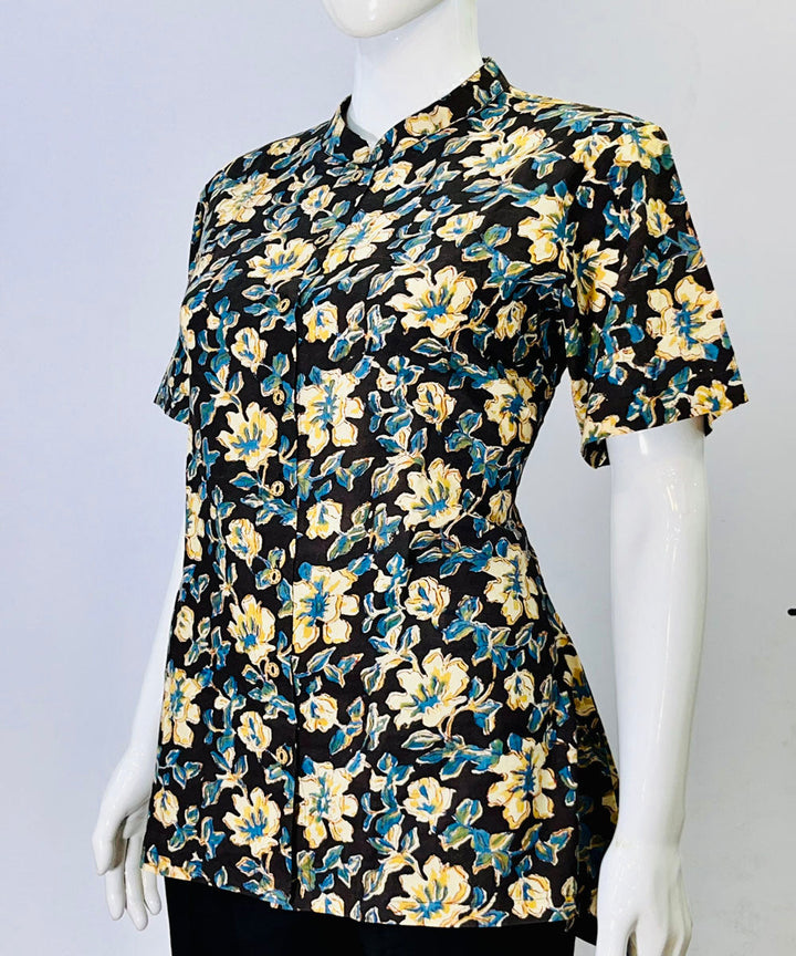Blue beige kalamkari handblock printed cotton top