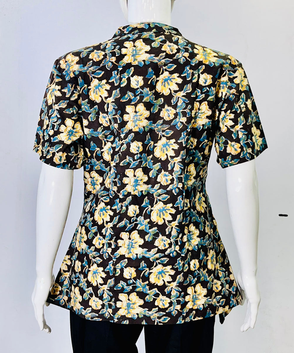 Blue beige kalamkari handblock printed cotton top