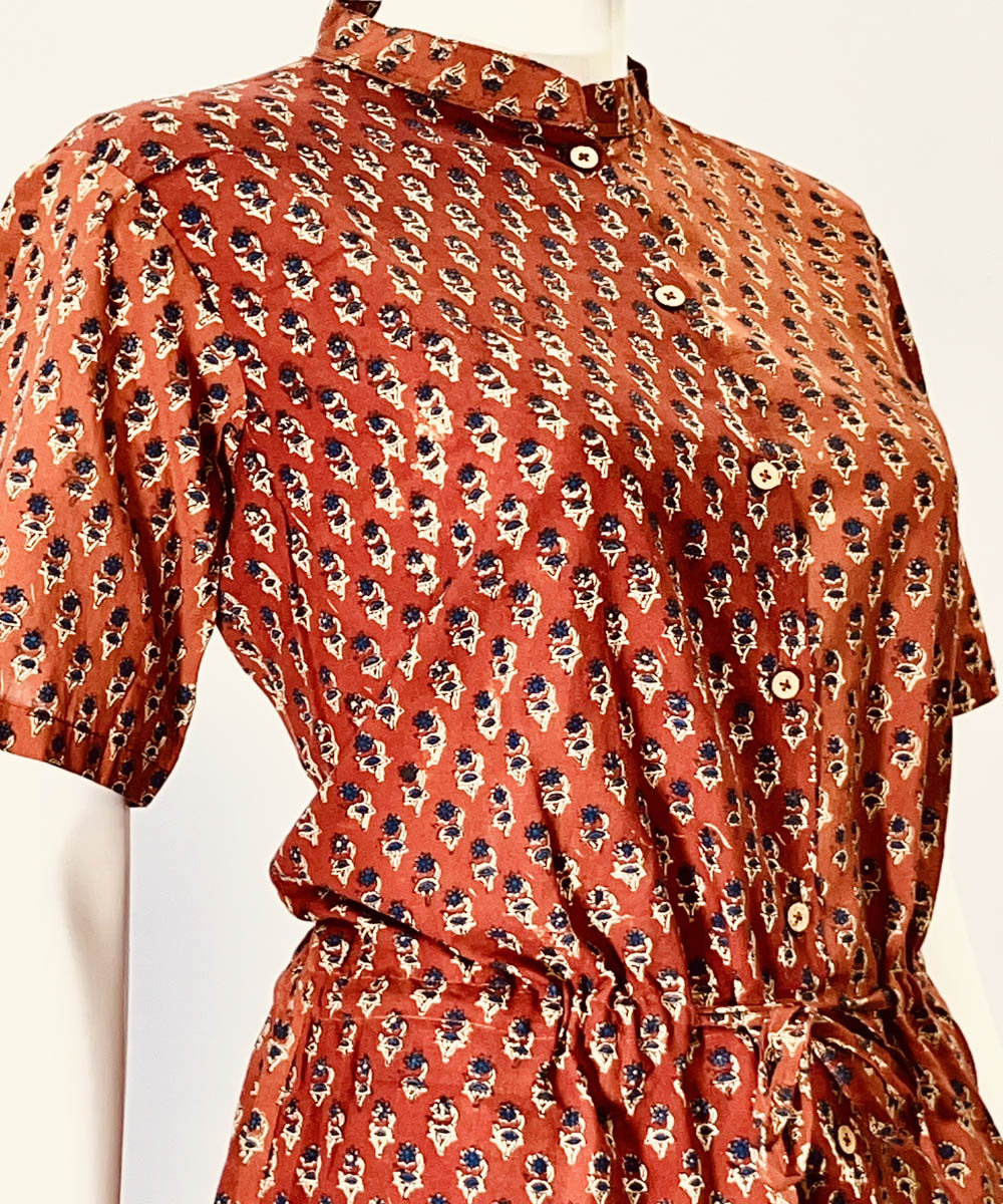 Brick red handblock printed cotton top