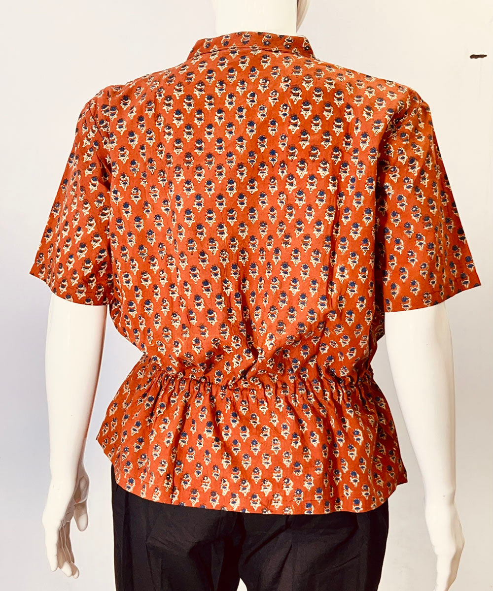 Brick red handblock printed cotton top