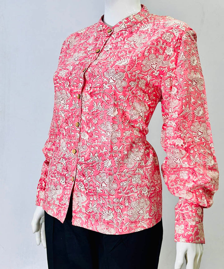Pink handblock printed cotton top