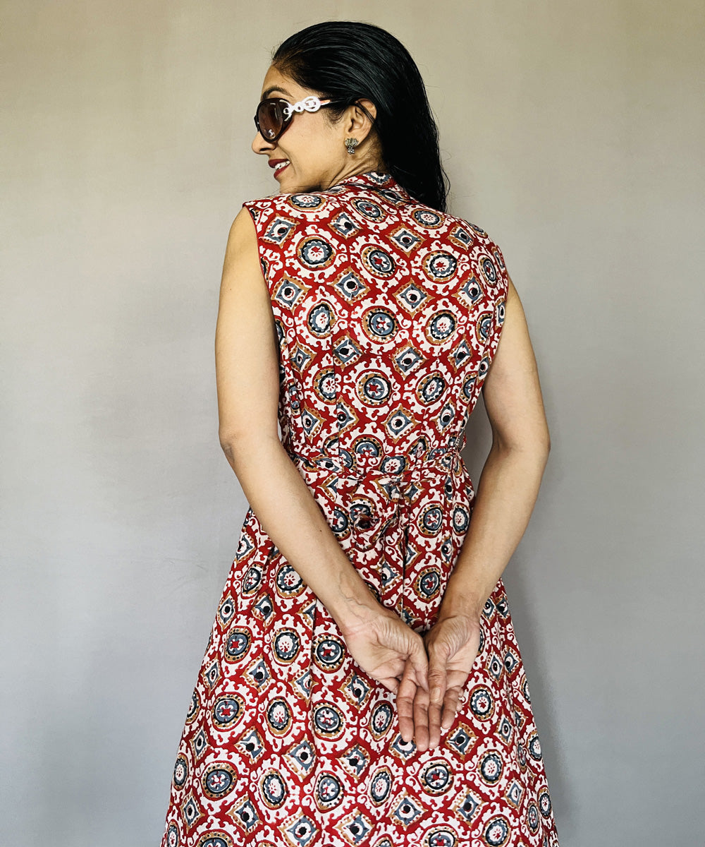 Multicolor hand block printed kalamkari modal dress