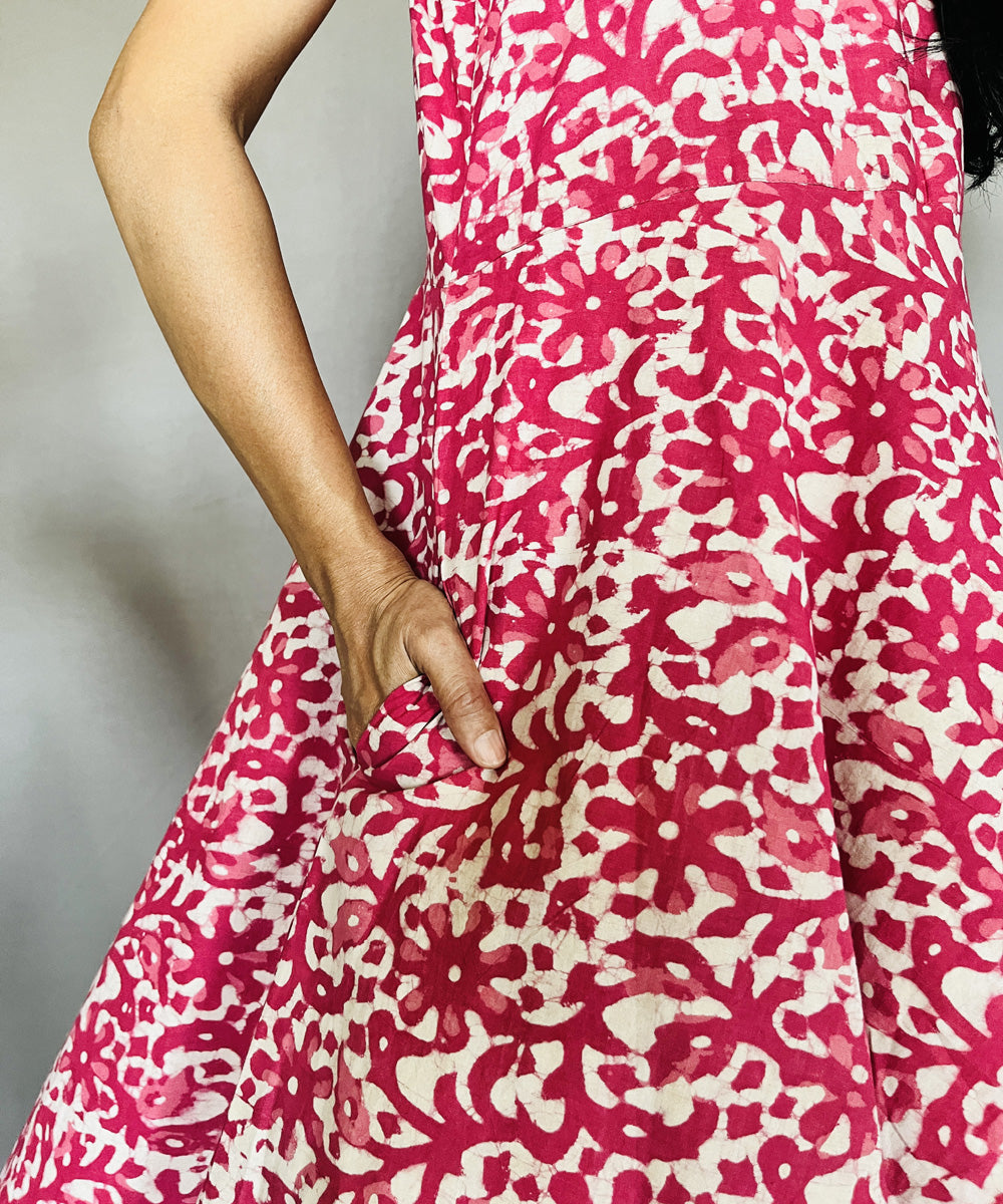 Multicolor dabu hand block printed cotton halter dress