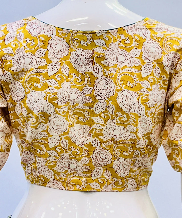 Yellow beige handblock printed cotton blouse