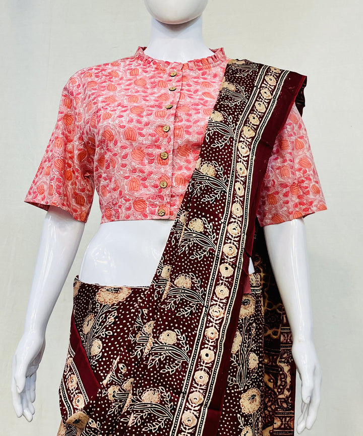 Pink handblock printed cotton blouse