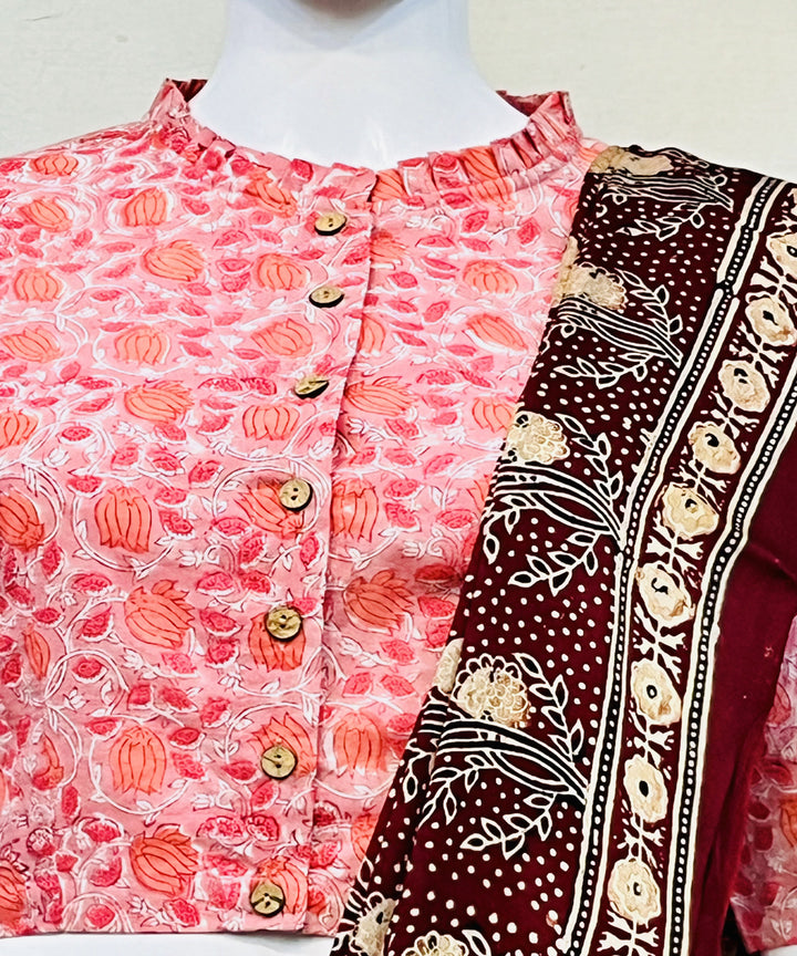 Pink handblock printed cotton blouse