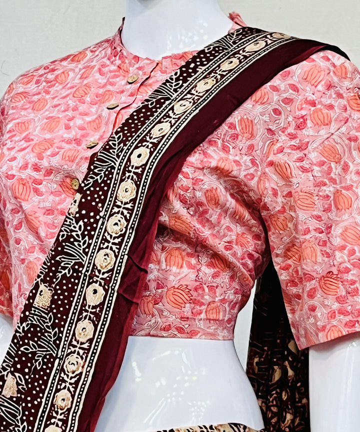 Pink handblock printed cotton blouse