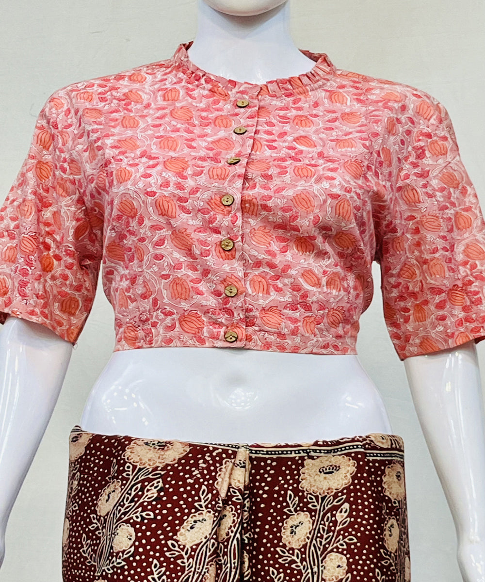 Pink handblock printed cotton blouse