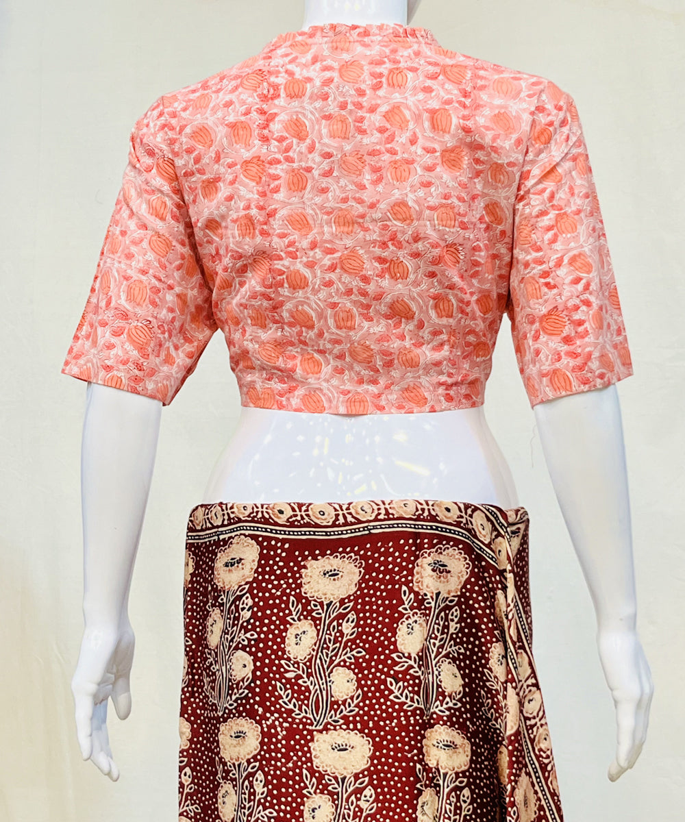 Pink handblock printed cotton blouse