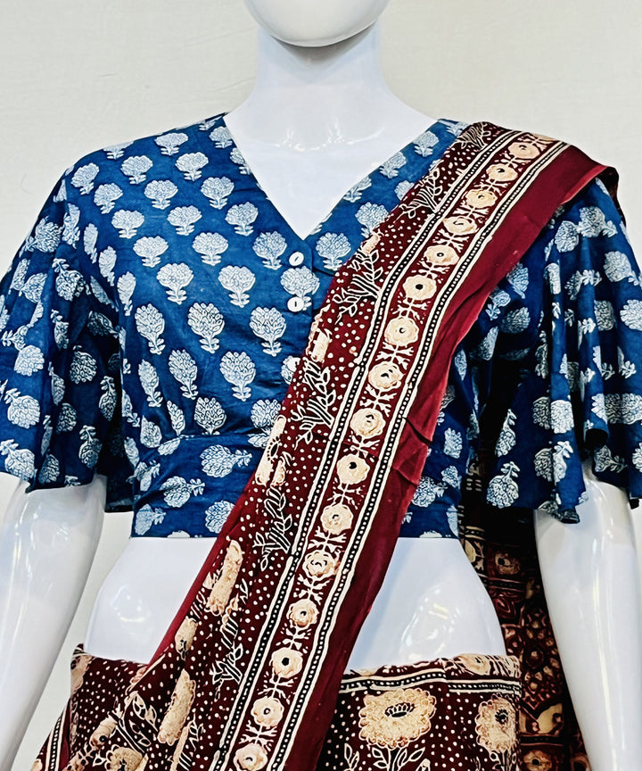 Blue cotton handblock printed blouse