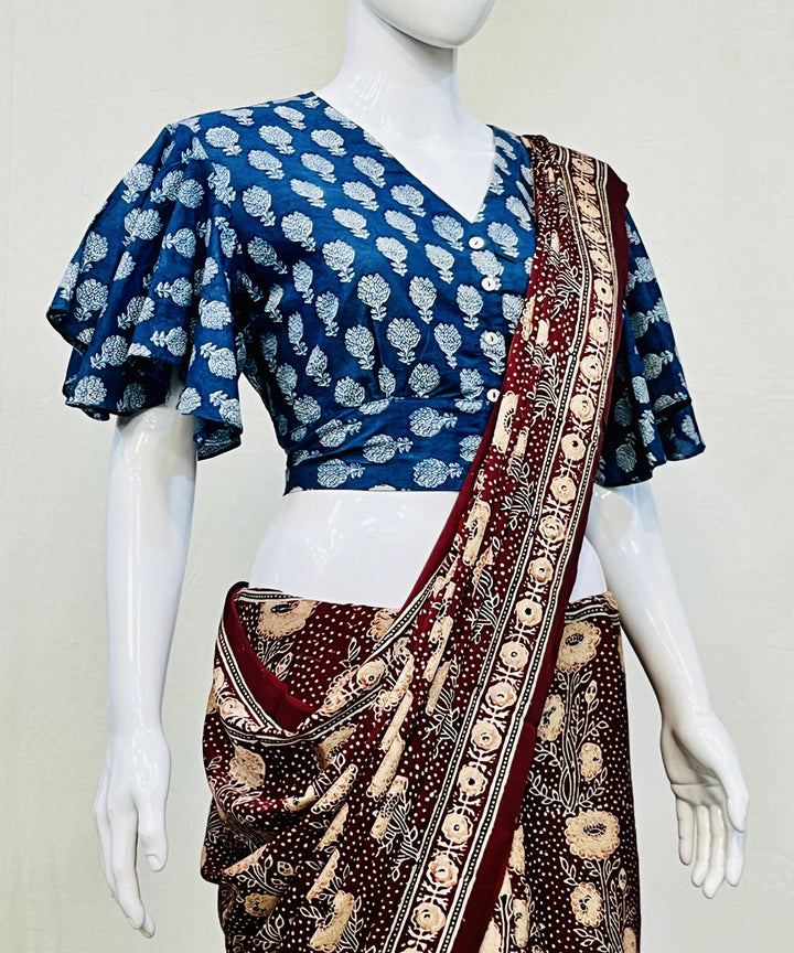 Blue cotton handblock printed blouse