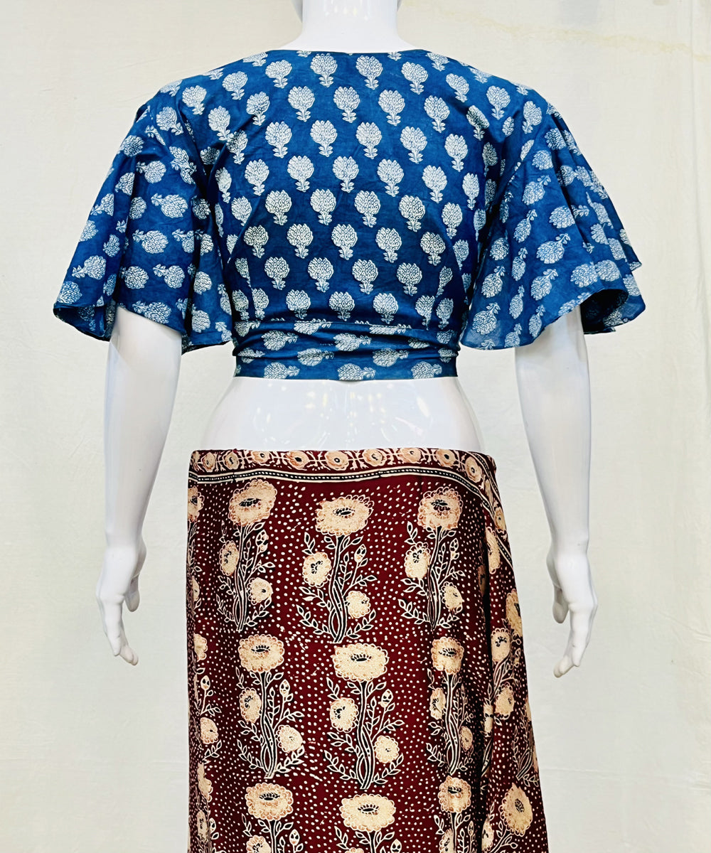 Blue cotton handblock printed blouse